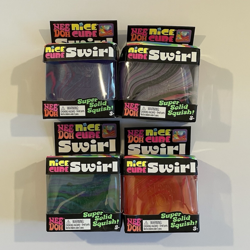 Needoh Nice Cube Swirl Lot Of 4 Fidget Toys Sensory Multi Color Super Squish